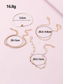 4pcs Holiday Style Heart Chain Pearl Anklet (Random Heart Chain Quantity, Based On Length) Valentine's Day Valentines,Mom,Mother,Mother's Day,Gift