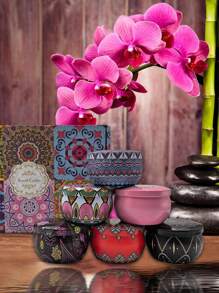 4pcs/Set Scented Candles, Variety Of Fragrances Include Vanilla, Jasmine, White Musk, Rose, Sandalwood, Black Cherry, Lemongrass, Suitable For Wedding, Birthday, Festivals, Home, Hotel Decoration, Creative Gift Box For Friends & Family, Retro Pattern Design, Soy Wax