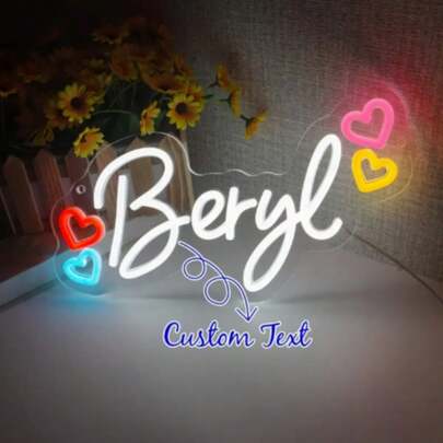 1pc Customized Separate Neon Lights With 4 Small Hearts Glowing Neon Lights Are Suitable For Home Decoration, Children's Room Decoration, Cafe Decoration, Restaurant Decoration, Garden Decoration, Party Decoration, Etc.