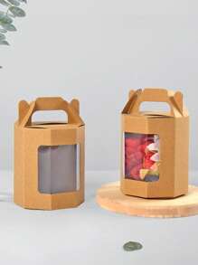 10 pièces/5 pièces/1 pièce Boîte-cadeau d'exposition en papier kraft transparent octogonal avec poignée, jolie boîte d'exposition de fenêtre pliante pour fleurs/figurines, boîte-cadeau transparente pour bijoux, boîte-cadeau pour cosmétiques, convient pour les anniversaires, la fête des mères, les mariages d'été, la fête des pères, les remises de diplômes et les fêtes quotidiennes et de vacances