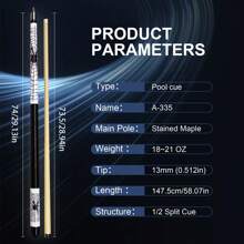 Professional Grade 1/2 Pool Cue Stick With 13mm Spider Pattern Tip, Made Of Selected Maple Wood With Sweat-Absorbing Leather Design, Suitable For Players Of All Levels - Black and White - View 2