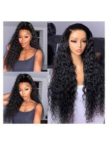34Inch Discount Water Wave Curls 13X4 Front Lace Wigs Human Hair Natural Color Black 150% Density Glueless Transparent Lace Pre-Cut Pre-Plucked Natural Hairline Around Baby Hair Adaptable To All Ethnicities Human Hair Wig Glueless Human Hair Wig (8-34Inch)