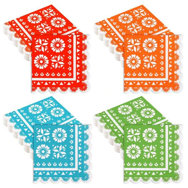 Mexican Paper Napkins Carnival Cocktail Napkins Decorative Scalloped Napkin For May 5th Mexican Carnival Table Decor Party