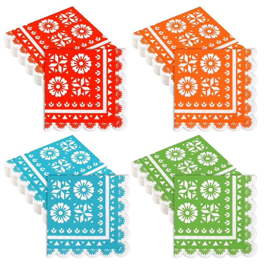 Mexican Paper Napkins Carnival Cocktail Napkins Decorative Scalloped Napkin For May 5th Mexican Carnival Table Decor Party