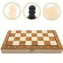 1 套国际象棋跳棋西洋双陆棋三合一棋盘游戏套装，成人木制棋盘配塑料棋子，轻量级跳棋棋盘游戏，成人策略西洋双陆棋套装，旅行用国际象棋棋盘游戏棋子收纳