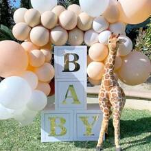 Baby-Shower Geschenkboxen Party Dekoration - 4 Stücke 3D weiße Baby Ballon Boxen mit goldenen Baby+A-Z Buchstaben, Baby Party Boxen Baby Blöcke für Teddy Bär Baby-Shower, Junge Mädchen 1. Geburtstag Party Hintergrund - Verschiedenfarbig - Übersicht 6