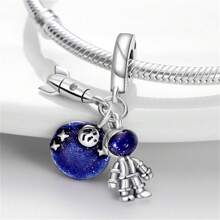 1pc 925 Sterling Silver Space Astronaut Charm Rocket And Planet Earth Charm Airplane And Suitcase Charm Star Moon Charm Suitable For Making Bracelets DIY Jewelry Making Charm Travel Gift Exquisite Women's Jewelry - Multicolor - View 2