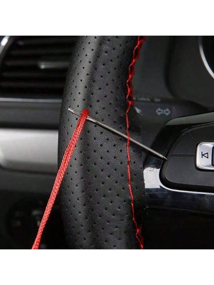 غطاء عجلة القيادة يدويًا 38 سم مصنوعة يدويًا ، ألياف خيوط جلدية الاصطناعية ، أدوات الالتفاف الاصطناعي ، إكسسوارات السيارة | مقاس: حجم واحد
