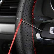 38cm DIY Handmade Automotive Steering Wheel Cover, Fiber Leather Thread Artificial Leather Car Wrap Kit, Car Accessories - Black - View 1