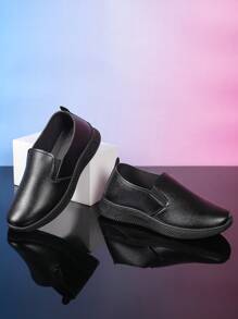 1 Pair Slip-On Sports Shoes, Leather Upper Soft Sole Casual Sneakers, Fashion & Comfortable For Teenagers, Unisex