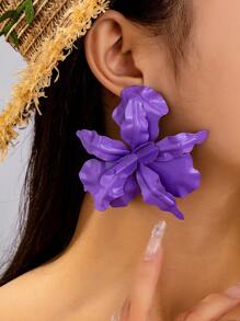 New Exaggerated Niche Design High-Sense Red Floral Earrings For Women, Suitable For Parties - Purple - View 14