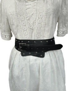 1 件女士斜宽腰带带金属铆钉，朋克风格时尚百搭连衣裙配饰，休闲可爱性感