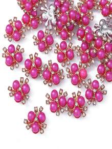 50 件/包 20 毫米 3 颗珍珠花心 DIY 珠宝配饰，电镀发饰 - 彩色 - 查看 4