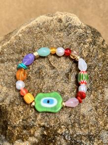 1 pieza Pulsera hecha a mano de cuentas de vidrio coloridas con diseño de ojo malvado, joyería boho de verano y playa para mujer (el color y la forma varían) - Multicolor - Ver 12