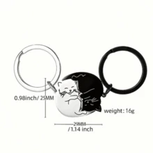 1对，可爱甜美浪漫拥抱小猫银色和黑色钥匙扣，卡通黑白猫不锈钢钥匙扣，适合情侣包包车钥匙装饰，情人节礼物。 - 彩色 - 查看 2