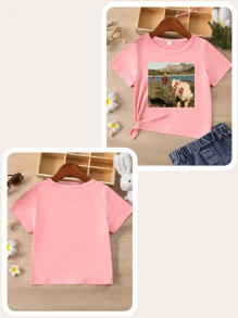 Camisetas personalizadas impresas, personaliza con tus fotos, familia, amigos, mascotas, cumpleaños, vacaciones, uniformes de equipo/outdoor/escuela/deportes, camisetas de cuello redondo de manga corta personalizadas para niñas/niños, blusas negras, regalos perfectos para mejores amigos, cumpleaños - Rosa - Ver 3