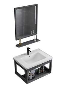 Modern Ceramic Washbasin Furniture 60*40cm With Mirror - 灰色 - 查看 1