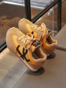 Lace-Up Fashion Sneakers, Non-Slip Children Shoes - Yellow - View 3