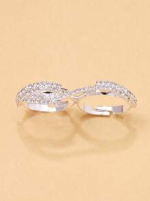 STONEFANS 1pc Silver Luxury Double Finger Ring, Fashionable Unique High-End Fully Rhinestone Decorated Finger Ring Jewelry For Women