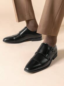 Men's Dress Loafer Shoes Monk Strap Slip On Loafers - Black - View 2