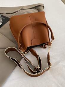 New Fashionable Niche Stylish Casual Versatile Bucket Bag, Retro Classic High-End Quality Wide Strap Women Shoulder Crossbody Handbag, Suitable For Work, Dating, Shopping, Daily Use - Brown - View 7