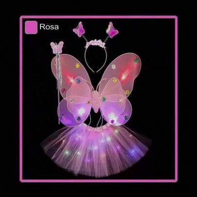 Alas de mariposa para ni?as, incluye falda, varita, diadema y alas con luces uniwini