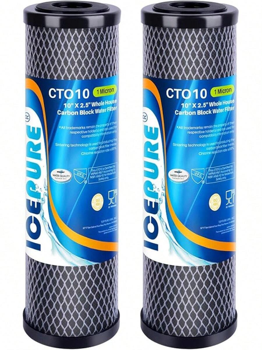 ICEPURE 1 Micron 2.5" X 10" Whole House CTO Carbon Sediment Water Filter Cartridge Compatible With WFPFC8002, WFPFC9001, SCWH-5, WHCF-WHWC, WHCF-WHWC, FXWTC, CBC-10, RO Unit, Pack Of 4 - 2 個(1 包) - 查看 1