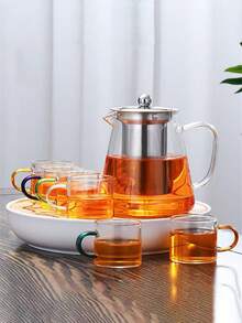1pc Glass Teapot With 304 Stainless Steel Filter, High Borosilicate Glass, Straight Body Steel Infuser Teapot, Large Capacity Triangle Pot - Multicolor - View 3