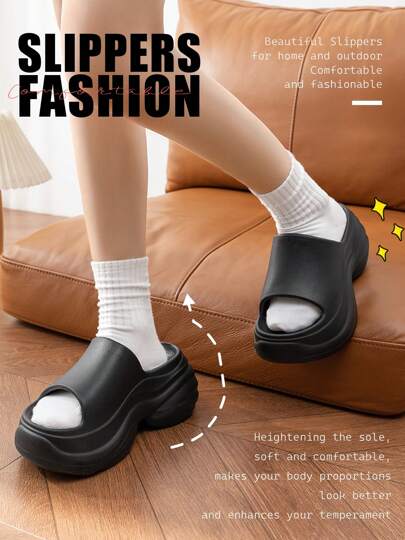 Thick-Sole Shoes, Summer Fashionable Women's Slippers, High Heel EVA Material Strap Sandals, Outdoor Fashion Slippers