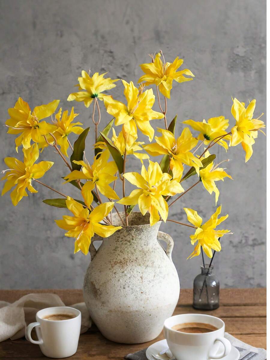 1/3 件 33.5 英寸人造百合假百合人造花婚礼派对装饰花束家居酒店办公室花园工艺艺术装饰 - 黃色 - 查看 1