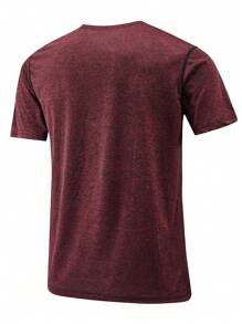 Áo thun thể thao nam Boyfriend Style nhanh khô, tay ngắn co giãn, thấm hút mồ hôi và thoáng khí, 1 chiếc, phù hợp cho nam Boyfriend Style tập luyện thể dục, chạy bộ và đạp xe vào mùa hè - Màu Đỏ Sâu - Xem 3