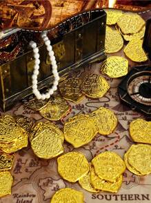 20pcs-Pirate Coin Plastic Fake Game Coin Replica Spanish Double Bloom Used For Pirate Party Board Game Token Toy Role-Playing (Gold) Asymmetric Pirate Coin - Gold - View 2