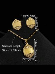 SEQUITO 3Pcs Charming Women Gold Plated Jewelry Set Conical Pendant Necklace Hollow Big Stud Earrings Evening Party Clothes Accessories