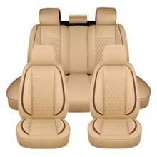 Car Seat Covers With Premium Faux Leather Fit For Almost Cars, SUVs,5Pcs Full Set Car Seat Protection Cushions, Luxury Waterproof Airbag Compatible Car Seat Protectors - Màu be - Xem 1