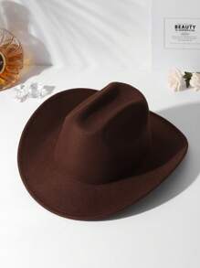 1 chiếc mũ cao bồi phong cách Boho trơn Unisex, mũ Fedora nỉ mềm mại dùng cho trang phục thường ngày ngoài trời, polyester - trắng - Xem 8