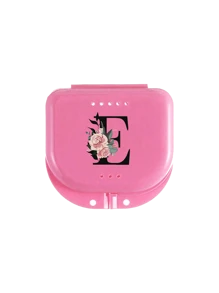 玫瑰图案 A-Z 牙科正畸保持器假牙粉色收纳盒，牙套盒，假牙盒，透气正畸牙套盒，保持器盒，牙科收纳盒，假牙放置盒，易于使用，方便携带，牙套牙套矫正器盒，口腔卫生牙套收纳盒，家用办公宿舍用品，家用收纳用品，牙科配件