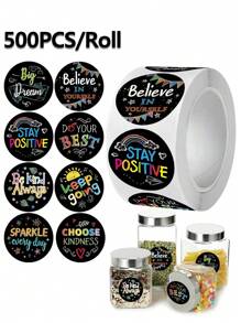 500pcs/Roll Chalk Doodle Black Label Stickers, Motivational Letter Poster Reward Encouragement Stickers, 2.5cm/1inch Round, Suitable For Learning Rewards, Games, Gifts, Stamps, Labels, Self-Adhesive Stickers Birthday Graduation Room Decor Home Decor Wall Decor Bedroom Decor Wall Art Bathroom Decor Room Decoration Stuff Living Room Decor House Decor Home Decor Living Room Wall Paper School Decor School Surprise Dormitory Decor Back To School School Supplies
