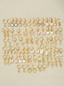 16/18/24/30pcs Rhinestone Faux Pearl Butterfly, Heart, Star, Snake, Rose, Daisy, Shell Women Earring Set, Elegant Gift For Vacation, Party, Daily Matching