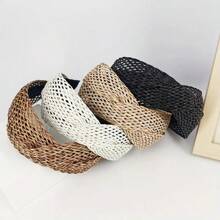 1 件新款波西米亚风格互锁编织发带，适合女士，宽边网结发夹，简约时尚夏季头带 - 彩色 - 查看 3