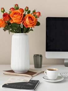 陶瓷花瓶配现代简约灯笼和塑料花瓶，适合办公室和家居装饰，非常适合餐厅、客厅和其他环境 - 白色 - 查看 10