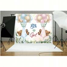 性别揭晓派对背景幕布，男孩/女孩家庭派对摄影背景，蓝色或粉色小熊横幅道具 - D款 - 查看 2