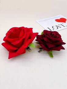 2pcs Romantic Sweet Simulation Rose Hair Clips, Fashion Accessory For Vacation, Party, Prom - Multicolor - View 3