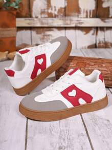 A Pair Of Fashionable And Simple Spring And Summer New Female Youth Sports Shoes, With A Unique Love Pattern Decorative Strap Design, Comfortably Lined Campus Casual Sneakers, Suitable For Outdoor Skateboarding, Daily Commuting - Red - View 1