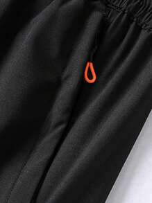 Teen Boy Drawstring Waist Zipper Pocket Fashionable Versatile Casual Shorts - Black - View 5