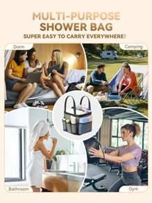 1 pieza Estante de ducha de malla, elemento esencial portátil para dormitorios universitarios, estante de ducha para dormitorio, 8 bolsillos grandes, bolsa de ducha de secado rápido, apta para baños, playas, gimnasios - Multicolor - Ver 7