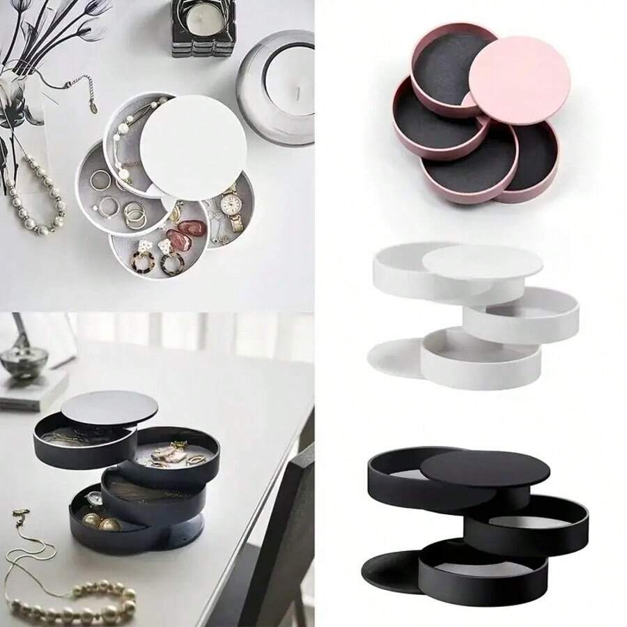1pc Creative Rotating Jewelry Box, Multi-Layer Velvet Dust-Proof Jewelry Storage Box, With Hand Accessories & Jewelry Box