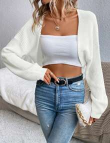 GoyRrbay Womens Long Sleeve Open Front Knit Crop Bolero Cardigan Sweater Shrug For Dress - Gạo trắng - Xem 2