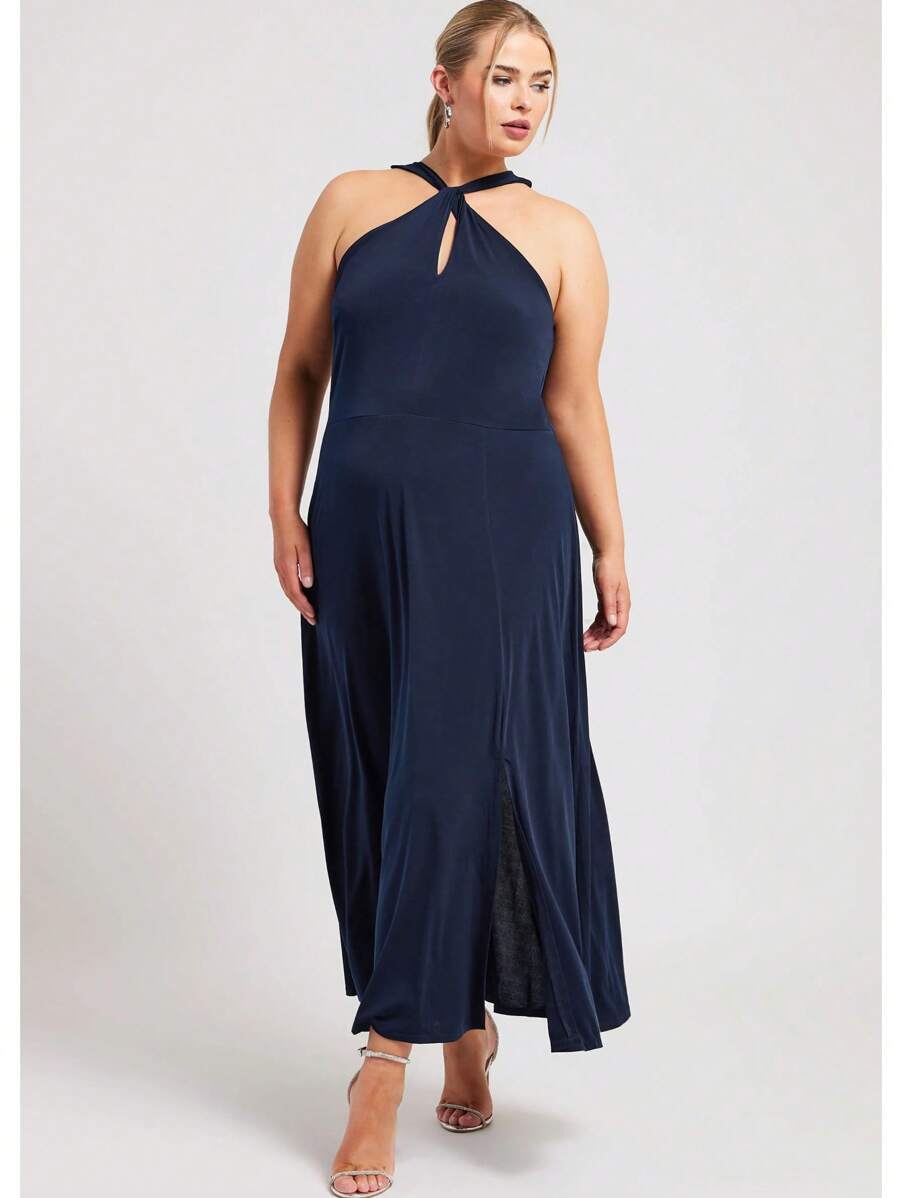 Plus Size Navy Twist Halter Maxi Dress - Blue - View 1