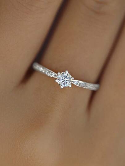 BALMORA 1pc Classic & Versatile S925 Sterling Silver 6-Prong Cubic Zirconia Ring, Suitable As Women's Holiday Gift, Party Accessory