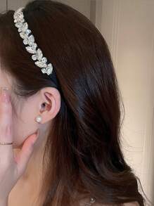 1 chiếc băng đô cài tóc hình lá vuông đính đá cho nữ, phụ kiện tóc, băng đô đội đầu. - Bạc - Xem 7